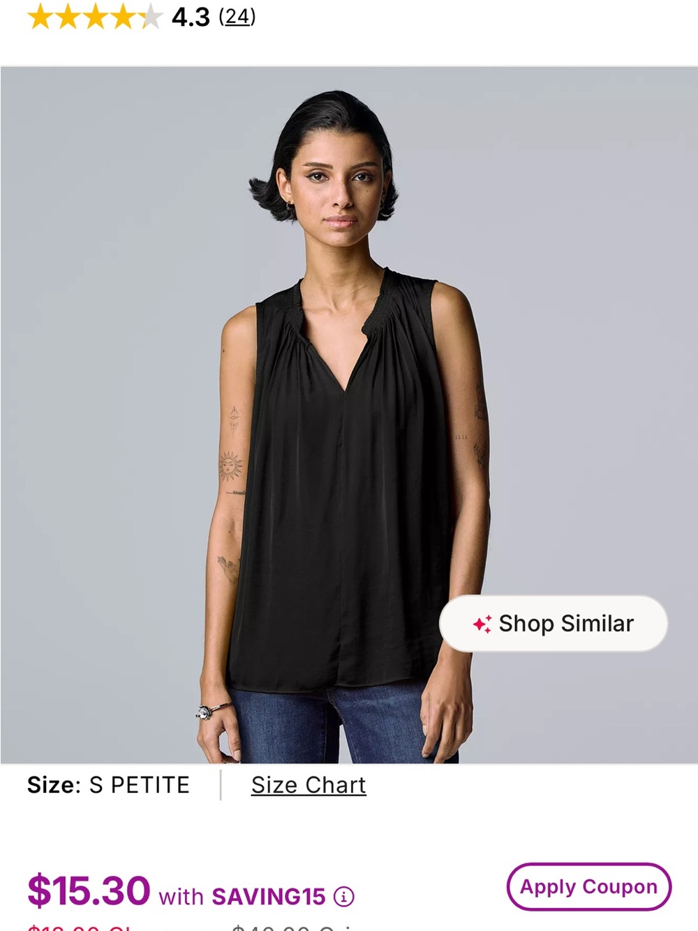 Simply Vera Vera Wang Black Sleeveless V-Neck Blouse